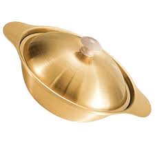 GOLDEN SERVING BOWL WITH WOODEN KNOB