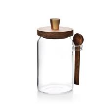 WOODEN GLASS JAR WITH SPOON