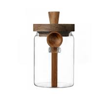 GLASS JAR WOOD KNOB WITH SPOON
