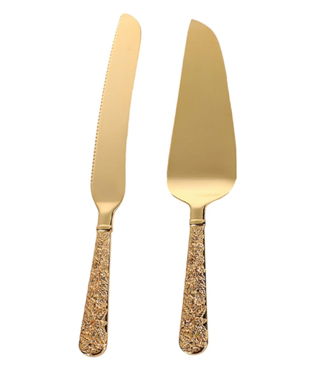 2-piece Set of European-style Golden Cake Knife and Spatula Server Tableware Set