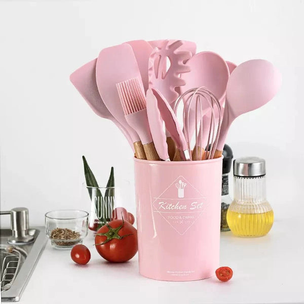 Silicon Bamboo Wooden Cooking Utensils Set 12 Pcs