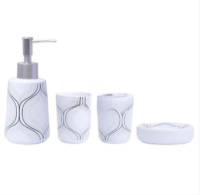 Pattern Style 4 Pcs Bath Set White