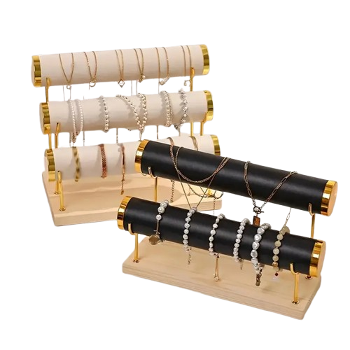 3 Tiers Detachable Bracelet Holder Velvet Jewelry Display Stand Stylish Wrist Watch Organizer with Wooden tray