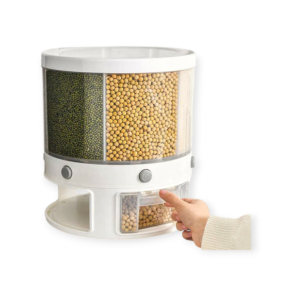 Large Capacity Rice dispenser,6 Grid 360° Rice Dispenser Rotating Food Storage Box