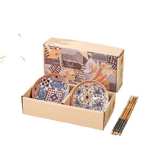 Japanese style ceramic bowl Set 2Pcs With Chopsticks