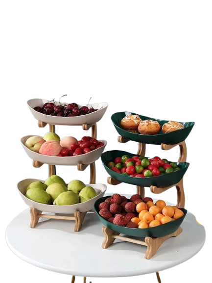 3 Layer Fruit Plate With Wooden Stand (Premium Quality)