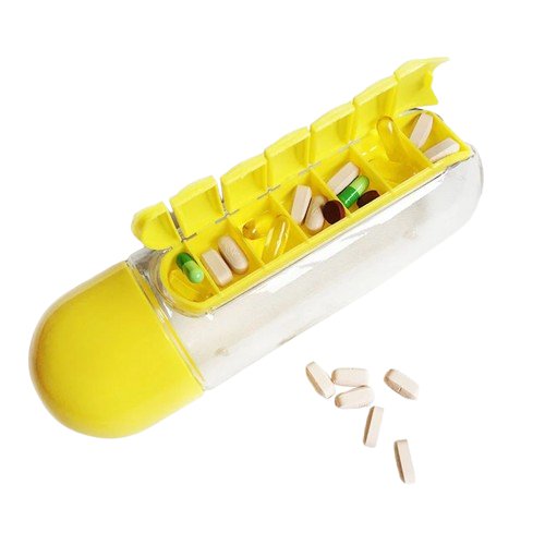 2 in 1 Water Bottle With Pill Organizer 600ml (Premium Quality)