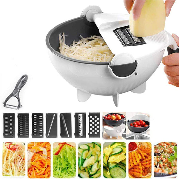 9 in 1 Rotate Vegetable Slicer With Drain Basket (Premium Quality)