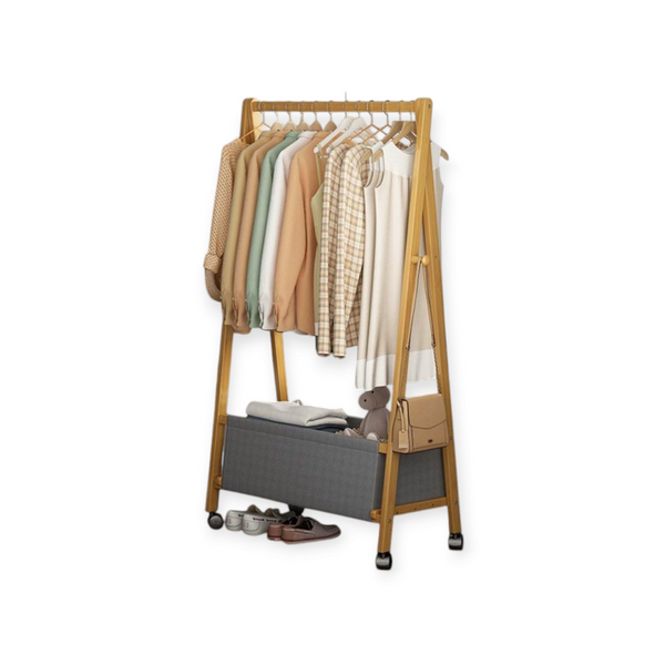 Bamboo Wooden Clothes Rack with Storage