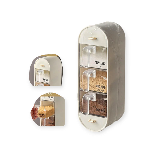 Wall Mounted Spice Box with Spoon, Multi-Grid Storage Seasoning Box with 5 Compartment