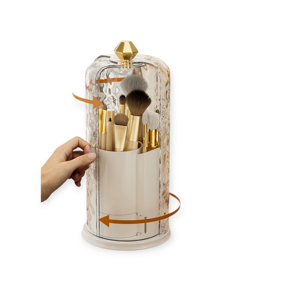 Makeup Brush Storage Box With Lid, 360° Rotating Makeup Brush Holder Luxury