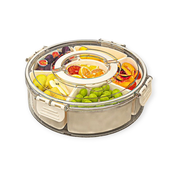Divided Serving Tray with Lid and Handle Rotation