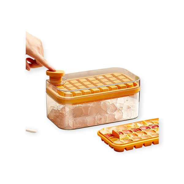 Press Type Ice Cube Tray with Lid, 2 Ice Cube Trays