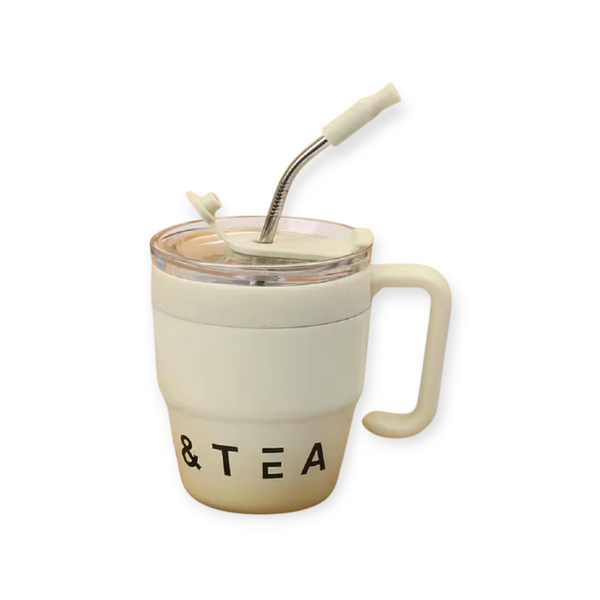 480ml Coffee Cup with Straw Lid Stainless Steel