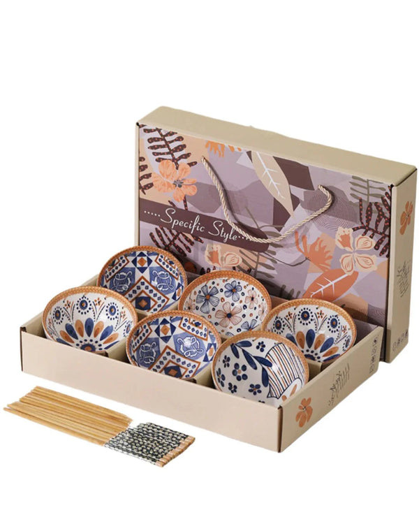 Japanese Style Soup Bowl Set 6Pcs With Chopsticks