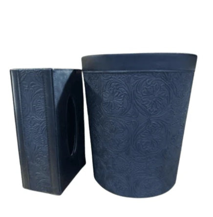 Leather Tissue Box & Dustbin Set-Floral