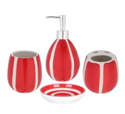 4 Pcs Bath Set Lining Red