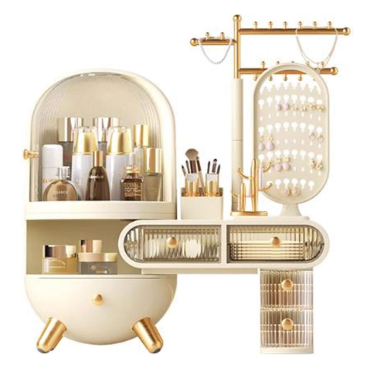 Countertop Portable Cosmetic Organizer Makeup Storage Box with Jewelry Shelf